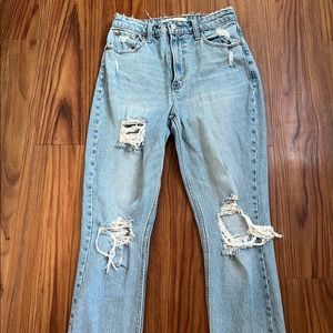 Abercrombie high waisted light wash mom jeans